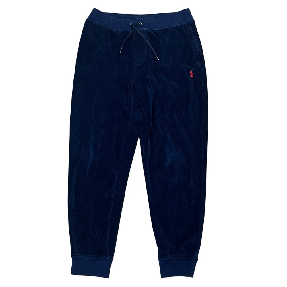 Polo Ralph Lauren Velour Joggers Mens S Navy Red Pony Lounge Preppy